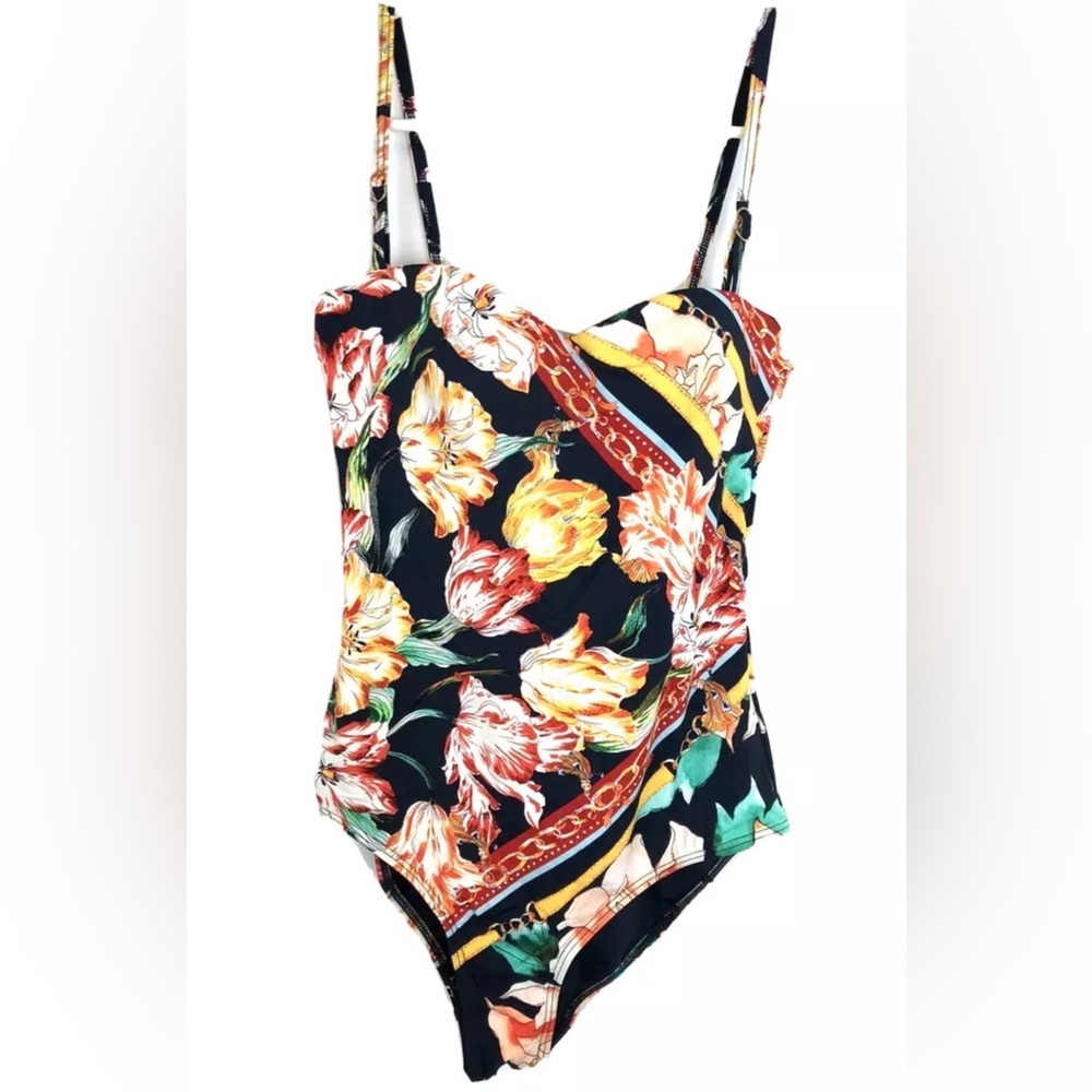 JETS Swimwear Galleria Bandeau One Piece Floral Swimsuit Size 4